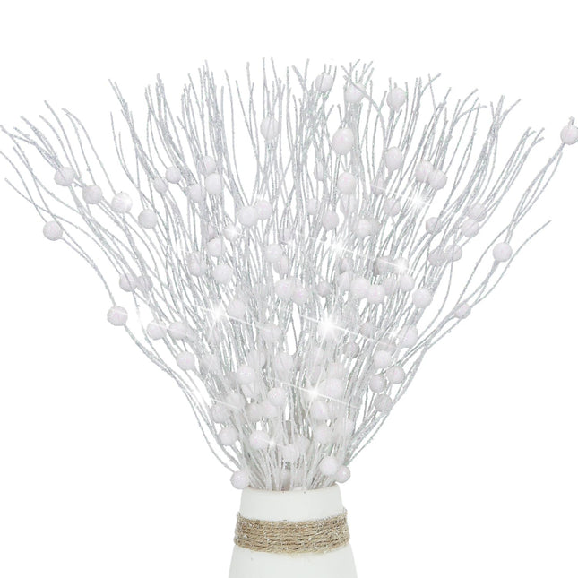 10 Pcs Artificial Glitter Berry Stems for Christmas Tree Picks Curly Sprays Faux Glitter Berry Branches Christmas Tree Twigs Filler Decorations Festival Wreath Supplies Table Centerpiece (White, 10)