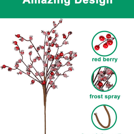 vensovo 4 Pack Artificial Red Berry Picks - 17 Inch Christmas Frost Red Berries Spray Branches, Christmas Tree Decorations, Winter Holiday Home Decor