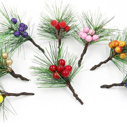 DULRLLY 24 Pcs Artificial Pine Picks, Winter Berries Holly Spray Wire Stems, Mini Stimulation Red Berries Branches for Xmas Flower Arrangements Wreaths and Holiday Decorations… (Blue)