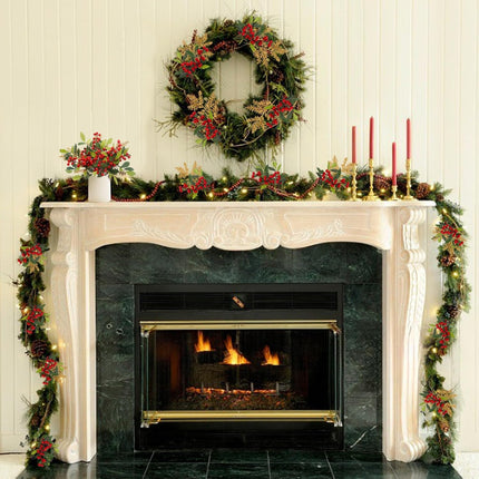 8 Pcs Christmas Sprigs Red Berry Picks with Gold Glitter Pine Branch 9.8" Faux Fake Holly Berries Stems for Tree DIY Craft Garland Home Decor