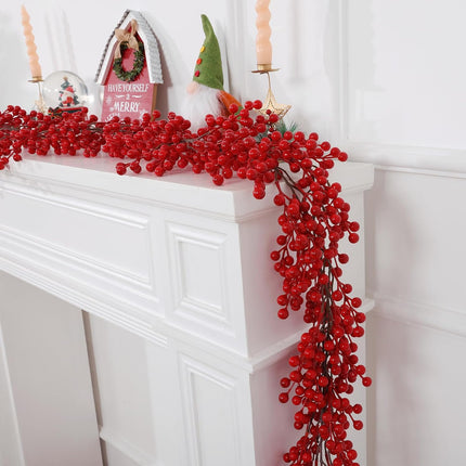 SHACOS Artificial Red Berry Garlands Set of 2 Christmas Garland Burgundy Red Berries Garland Holiday Winter Xmas Decoration Indoor Outdoor