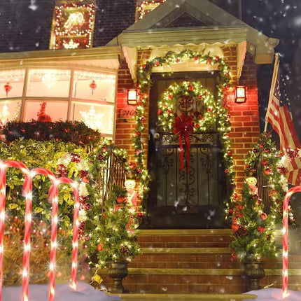 COOLWUFAN 28" Christmas Candy Cane Pathway Markers, Set of 12 Pack Christmas Outdoor Decorations Pathway Lights with 72 Warm Lights for Christmas Holiday Party Walkway Patio Garden Yard Lawn Decor