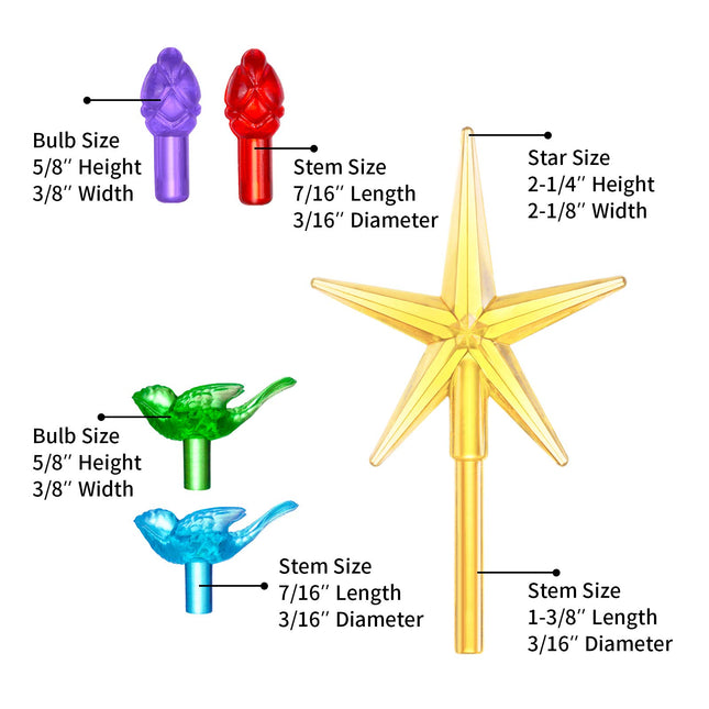203 Pcs Replacement Light Bulbs for Ceramic Christmas Tree Ceramic Christmas Tree Lights Plastic Light up Bulbs Medium Bird Star Twist Bulbs Decorations for Ceramic Christmas Tree, Multi Colors