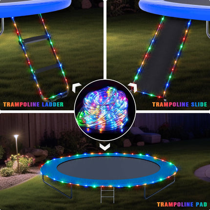 JMEXSUSS 200 LED Trampoline Accessories Solar Rope Lights, 66ft IP 65 Waterproof Solar Camping Lights Outdoor, 8 Modes Solar Trampoline Lights for Trampoline Ladder Slide Tent Camp(Multicolor)