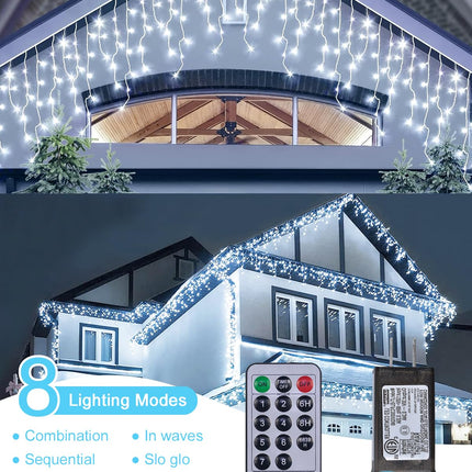 Icicle Christmas Lights Outdoor, 66ft 520 LED Icicle Lights for Outside, Plug in String Lights with 8 Modes Timer Waterproof for House Holiday Decor Wedding Christmas Decorations (White)