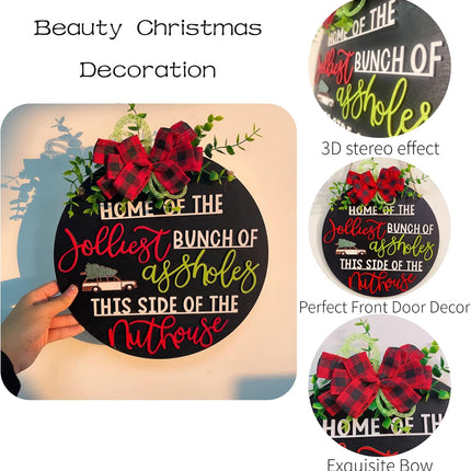 National Lampoon's Christmas Vacation Holiday Decor Wooden Wreath - 12inch, Party Supplies Funny Front Door Sign Christmas Decorations (C)