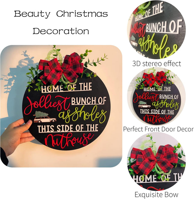 National Lampoon's Christmas Vacation Holiday Decor Wooden Wreath - 12inch, Party Supplies Funny Front Door Sign Christmas Decorations (C)
