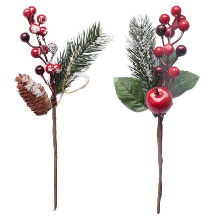 14PCS Artificial Berry Picks, Christmas Pine Picks with Red & White Berries Pine Cones for Christmas Decorations DIY Crafts Wrapping Flower Arrangements Wreaths Holiday Floral Snowy Picks (14)