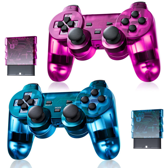 Wireless Controller for PS2 Play station 2 Dual Vibration 2 - ClearBlue and ClearPurple