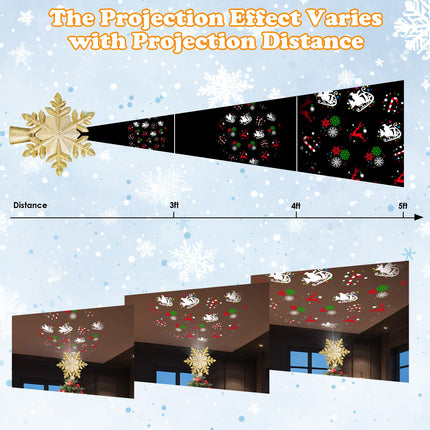 Christmas Tree Topper Lighted Star with Projector Light 6 HD Effects, 3D Glitter Gold Christmas Tree Star Topper Christmas Projector Lights Indoor for Home Xmas Christmas Tree Decorations