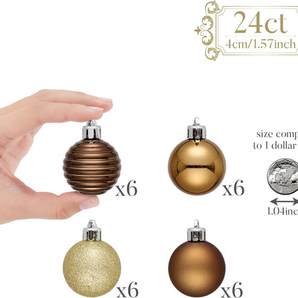 Valery Madelyn 1.57 Inches Small Christmas Tree Decorations Ornament Set for Fall Halloween, 24ct Bronze Copper Gold Shatterproof Christmas Ball Ornaments Bulk, Hanging Decor for Xmas Holiday Party
