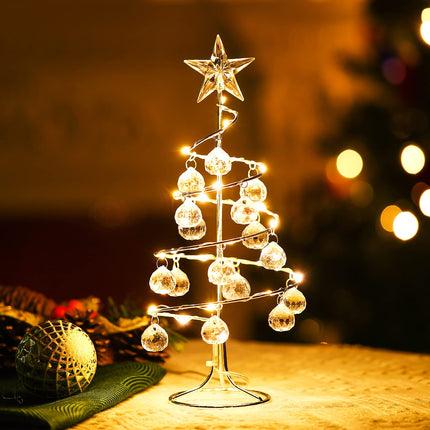 Shinowa Christmas Tree Lamp, Crystal Spiral Christmas Tree with Glittering Star, 10 Inch Battery Operated Silver Christmas Tree Light with Metal Stand for Christmas Table Decoration, Silver
