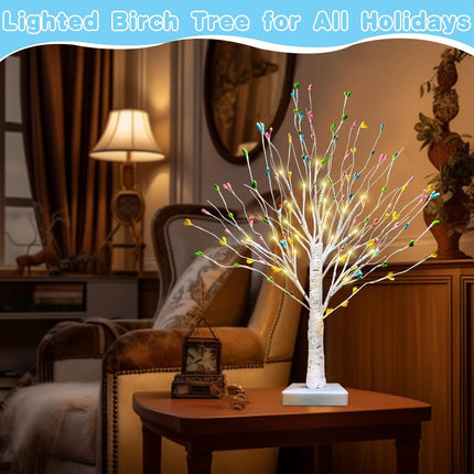 [ Timer ] Lighted Birch Tree Table Decorations, 2 Pack 24 Inch Tabletop Artificial Tree with Total 48 LED Warm White Lights Battery Operated Tabletop Ceterpieces Trees Home Indoor Party Holiday Decor