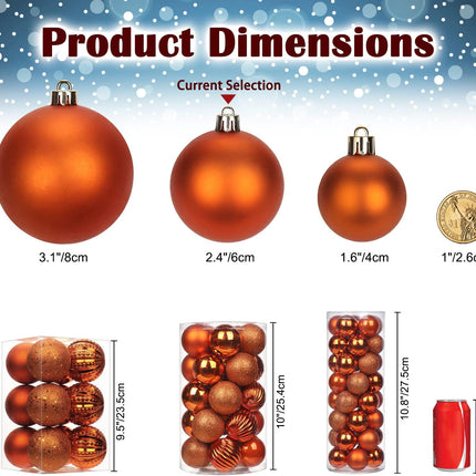 2.36" Orange Christmas Balls Ornaments 25 Pcs Shatterproof Christmas Ornaments Set Halloween Balls Ornaments Orange Ornaments for Christmas Tree Holiday Party