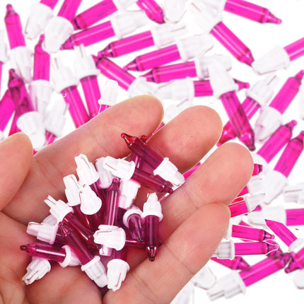Mudder 100 Pieces 2.5V Replacement Christmas Tree Light Bulbs 50/100/150/200 Count Mini Incandescent Wire String Lights Replacement Bulbs for Xmas Tree Decoration (White Base with Pink Bulb)