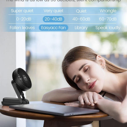 Easyacc Portable Fan For Travel,Rechargeable Handheld Fan, 5 Speed Ultra Quiet 18H Max Cooling Time] With Backup Power Digital