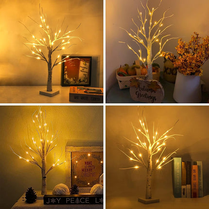 BHCLIGHT Lighted Birch Tree, 2FT 24 LED Battery Operated with Timer Tabletop Fairy Tree Lights, White Artificial Branch for Christmas Decorations,Valentine's Day, Wedding (1 Pack Birch Trees)
