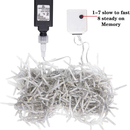 320LED 9.8ftx2.3ft Icicle Cluster String Lights 8 Lighting Modes Fairy Lights Plug in Waterproof LED Lights for Christmas Wedding Party Home Wall Outdoor Indoor Decorations(Warm White)
