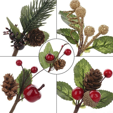 20 Pcs Artificial Pine Picks Mini Simulation Red Berries Branches Flower Ornaments for Christmas, Thanksgiving Fall Decorations, Autumn Decor,Crafting and Displaying