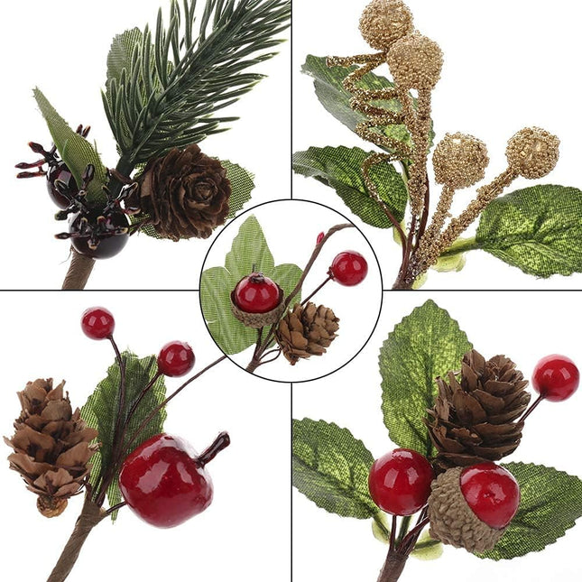 20 Pcs Artificial Pine Picks Mini Simulation Red Berries Branches Flower Ornaments for Christmas, Thanksgiving Fall Decorations, Autumn Decor,Crafting and Displaying