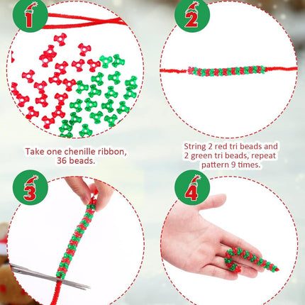 Lanstics 60 Sets Christmas Craft for Kids Beaded Ornament Kit Including 30 Sets Wreath, 30 Sets Candy Cane for Xmas Craft Tree Decorations Adults Kids Holiday Party (Assembly Needed)
