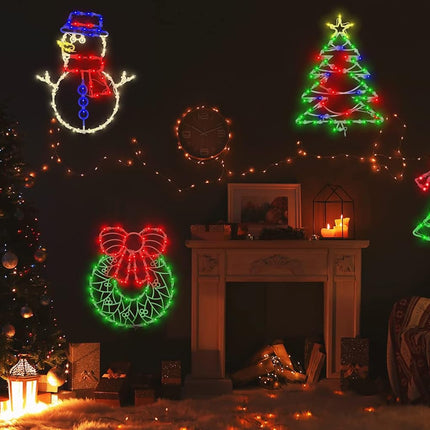 Christmas Window Silhouette Lights Decorations Pack of 4 Lighted Snowman, Trumpeting Angel, Wreath, Christmas Tree Christmas Window Lights with 50 Bulbs for Holiday Indoor Wall Door Glass Decorations