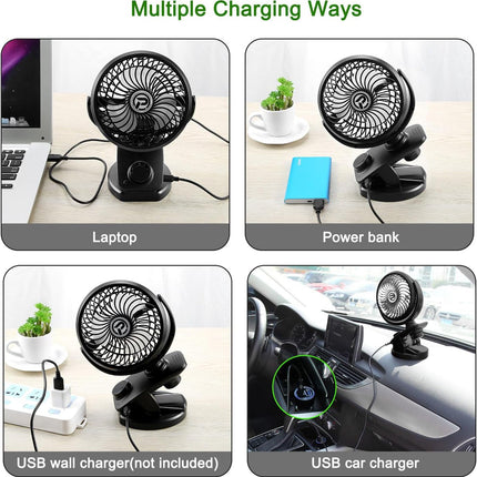 F170 Clip On Fan Auto Rotation Personal Fan 5000 Mah Battery Operated Fan, Usb Desk Fan Stepless Speeds Control, Powerful Airflow