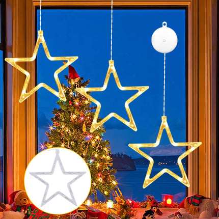 LED Stars Christmas Lights,3 Pack LED Christmas Window Lights,10 LEDs Christmas Decorations with Timer for Window Decoration, Christmas Decoration, Balcony,Party,Wedding,Warm White