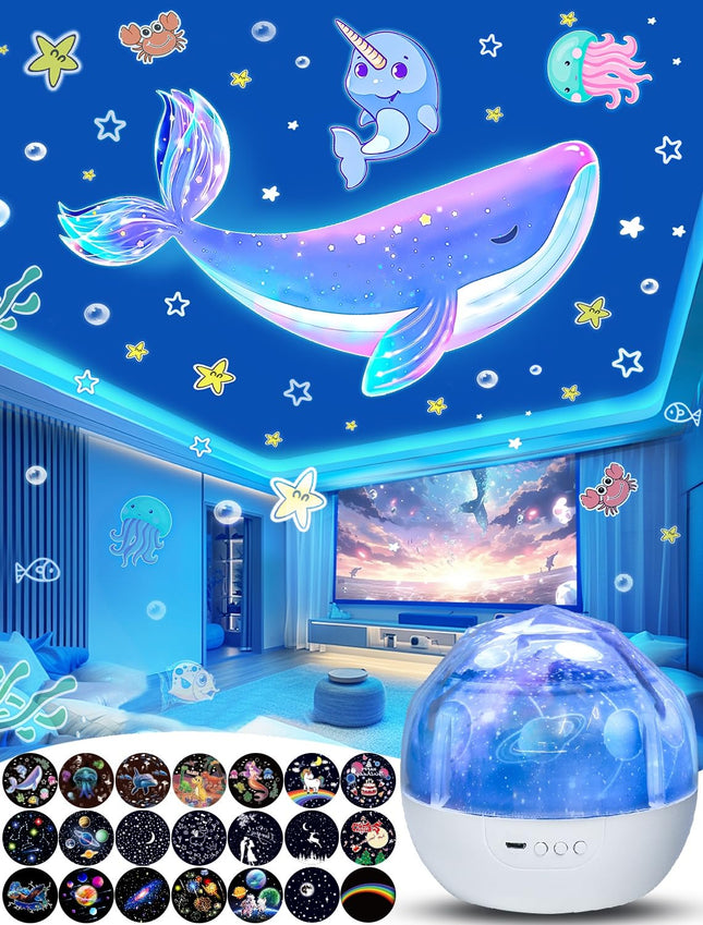 Night Light for Kids + 21 Sets of Films, Projector Night Light for Kids Bedroom, Ceiling, Star Galaxy Projector with 360° Rotation for Baby Girls Boys, Birthday, Christmas, Baby Nursery, Room Decor