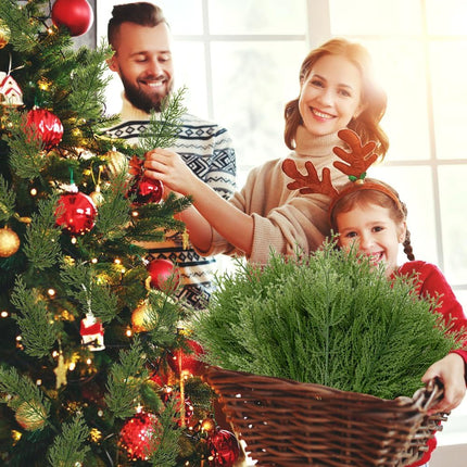 BSTCRAFT 60 pcs Artificial Pine Branches, Plastic Pines Sprigs Christmas Stems Picks, Greenery Faux Cedar Needles Branch for DIY Garland Wreath Home Garden Centerpieces Decorations