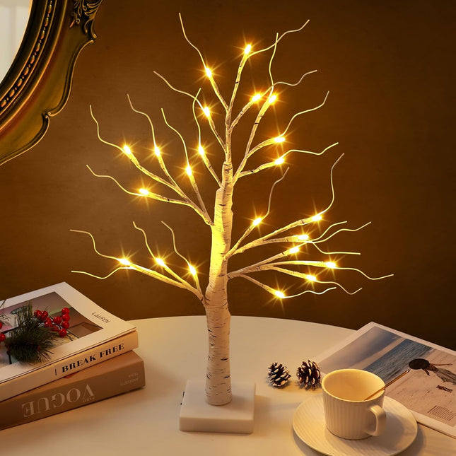 Jcocylse 22.8" Lighted Birch Tree for Christmas Decor, Artificial Christmas Tree with 24 LED Lights,Tabletop Tree Lamp with Lights for Christmas Decorations Indoor Home Bedroom Party