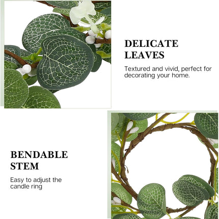 Ipetboom 4Pcs Round Candle Rings Wreaths Easter Wreath tificial Eucalyptus Leaves Wreaths for Pillars Farmhouse Wedding Table Party Home Decor