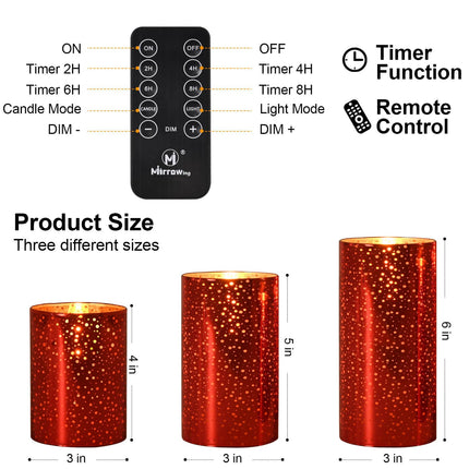 Flameless Flickering Candles with Remote Control and Timer, Battery Operated Real Wax Led Candles with Glass Pillar, Red Christmas Candles for Halloween, Holidays (AA Batteries Included)