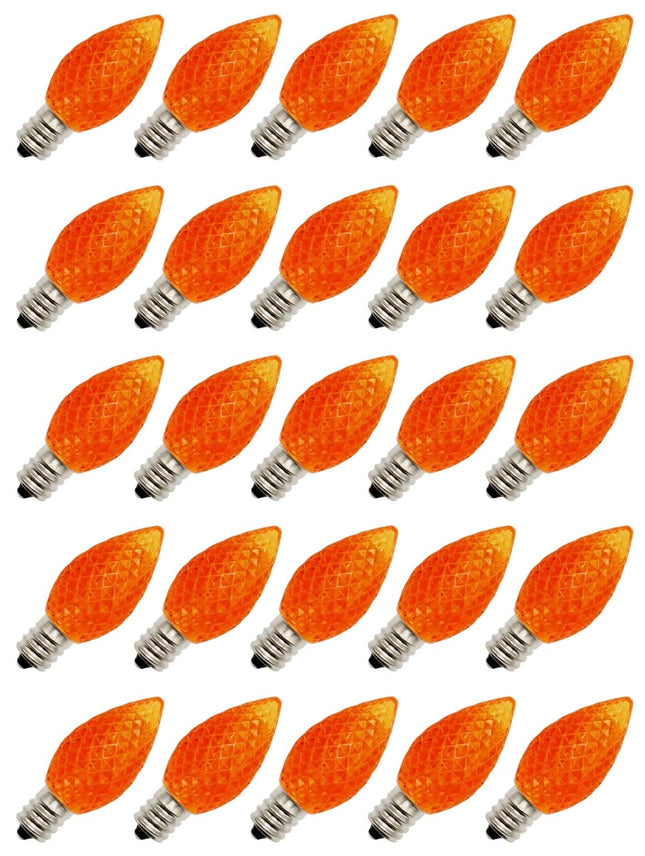 Creative Hobbies 25 Pack C7 LED Orange Replacement Light Bulbs for Christmas Light Strings, 0.7W LED Vintage Light Bulbs for C7 Outdoor String Lights, Candle Lamps, Night Lights, E12 Candelabra Base