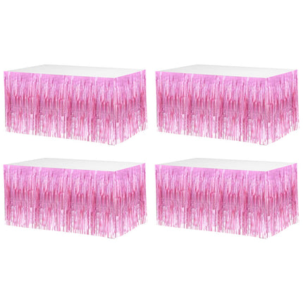 4 Pack 29x108 Inch Metallic Foil Fringe Tinsel Table Skirts for Rectangle Tables Streamer Curtains Backdrop for Wedding, Birthday, Parade Floats, Christmas, Halloween Party Supplies(Pink)