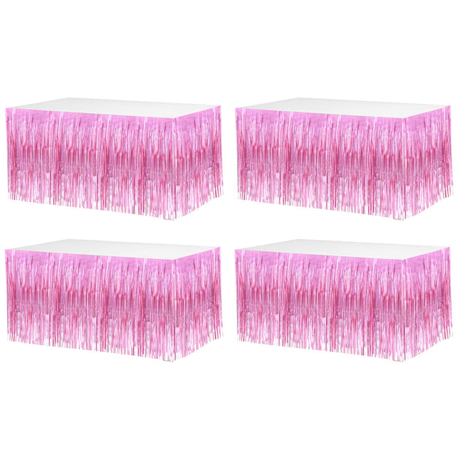 4 Pack 29x108 Inch Metallic Foil Fringe Tinsel Table Skirts for Rectangle Tables Streamer Curtains Backdrop for Wedding, Birthday, Parade Floats, Christmas, Halloween Party Supplies(Pink)