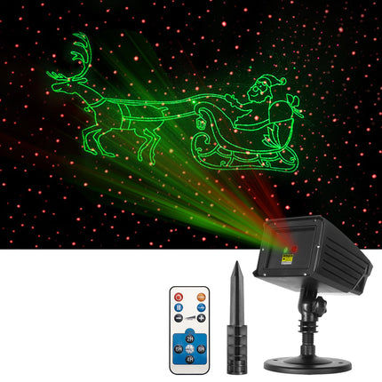 Christmas Laser Projector - Red and Green Elk Pulling Sled Outdoor Garden Light with Remote Control for Xmas Holiday Decoration Year Party Show
