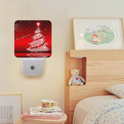 2 Pack Christmas Tree Night Light, Xmas Red Nightlighs Plug-in Dusk to Dawn Smart Sensor Led Nightlight for Bedroom Bathroom Kitchen Hallway Stairs Energy Efficient Decor Desk Lamp