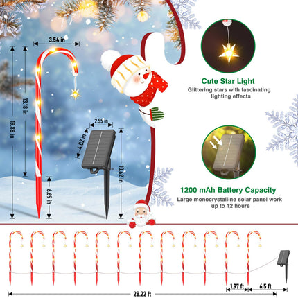 Christmas Decorations Outdoor, AHAORIGIN 12 Pack Solar Candy Cane Lights Christmas Yard Decorations Outside with 10 Modes and Bright 72 LED, 28ft Longer Waterproof Solar Christmas Pathway Lights