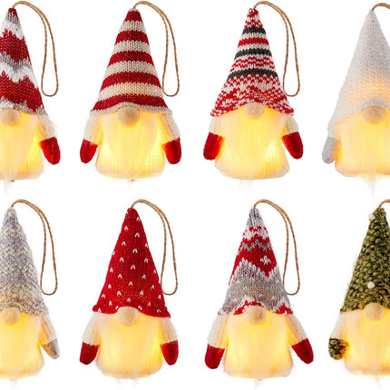 Gnome Christmas Ornaments, 8 Packs 5" Christmas Gnomes Ornaments, Lighted Christmas Tree Ornaments, Bulk for Coworkers