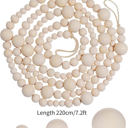 2 Pieces Wooden Beaded Garland 13.6 Feet Rustic Farmhouse Decor Wood Bead Garland Christmas Tree Garland Boho Decoration Natural