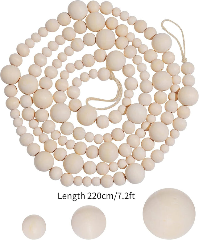 2 Pieces Wooden Beaded Garland 13.6 Feet Rustic Farmhouse Decor Wood Bead Garland Christmas Tree Garland Boho Decoration Natural