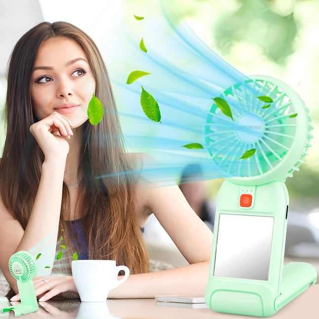 Mini Handheld Mirror Fan, Portable Fan Small Personal Fan Usb Charger, 4 Speed Adjustable Hand Fan With Mirror, Makeup Eyelash