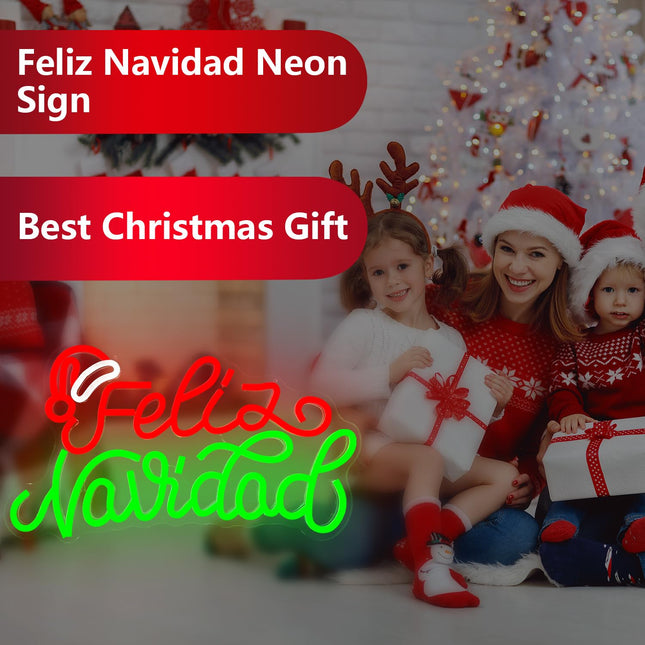 Merry Christmas Neon Sign Dimmable Feliz Navidad Neon Sign for Wall Decor LED Neon Mexican Christmas Decorations for Window, Bedroom, Living Room, Feliz Navidad Backdrop Neon Light for Christmas Party