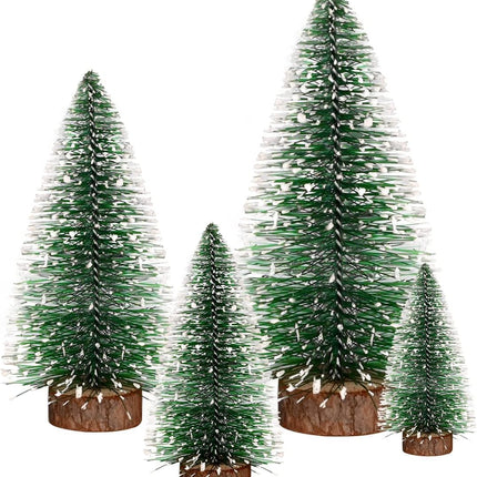 Bottle Brush Trees, Vlorart 4PCS Desktop Miniature Pine Tree Small Pine Tree with Wooden Bases Mini Christmas Bristle Brush Tree for Xmas Holiday Party Home Tabletop Tree Decor