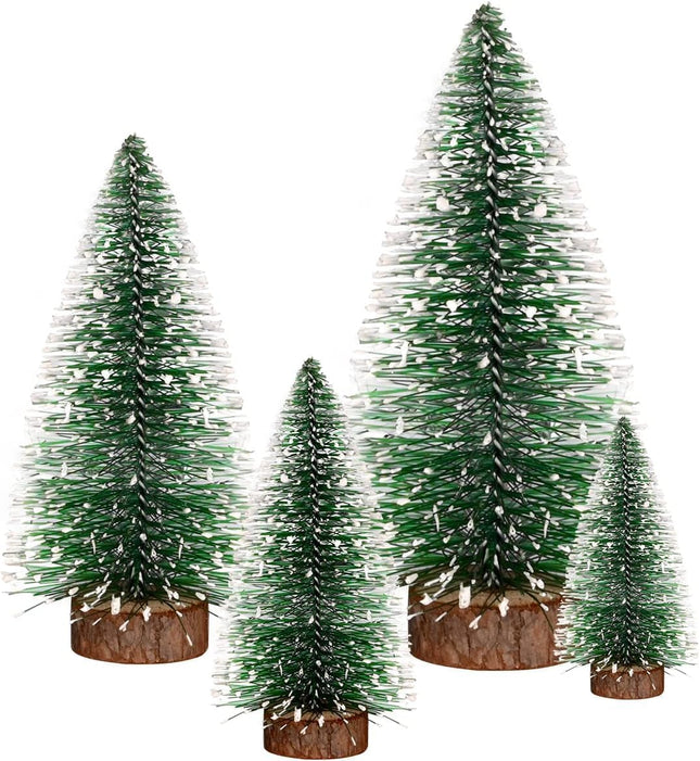 Bottle Brush Trees, Vlorart 4PCS Desktop Miniature Pine Tree Small Pine Tree with Wooden Bases Mini Christmas Bristle Brush Tree for Xmas Holiday Party Home Tabletop Tree Decor