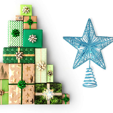 PRETYZOOM Christmas Tree Topper Star Metal Glitter Tree Star Holiday Christmas Tree Decorations Ornaments (Blue)