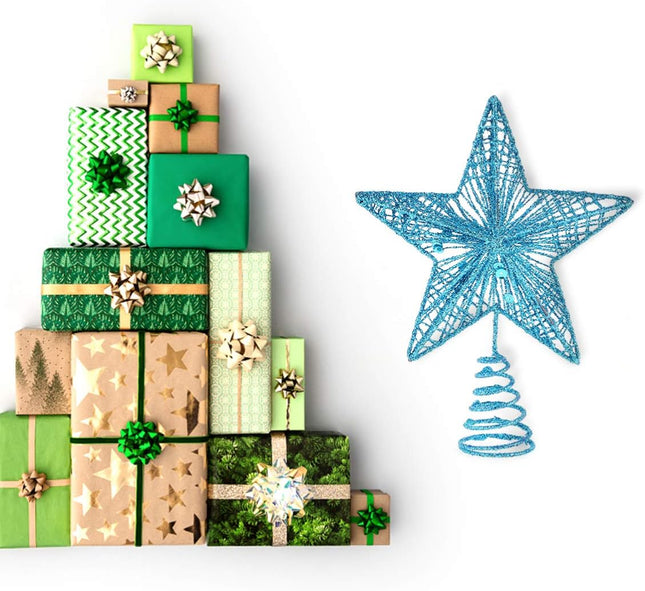 PRETYZOOM Christmas Tree Topper Star Metal Glitter Tree Star Holiday Christmas Tree Decorations Ornaments (Blue)