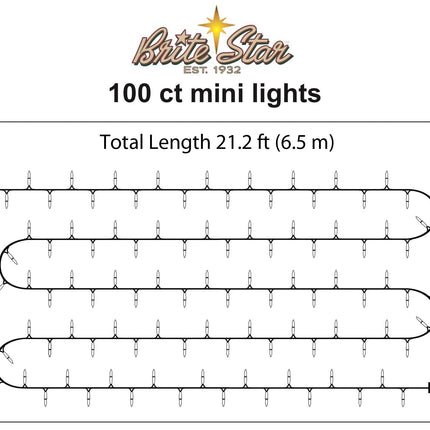 Brite Star 100 Count Mini String Christmas Lights, Clear - 22 feet Indoor/Outdoor Christmas Tree Lights with White Wire