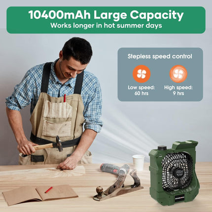 Oscillating Camping Fan, Battery Operated Fan With 10400 Mah Usb Rechargeable Battery, Camping Fan With Led Camping Light